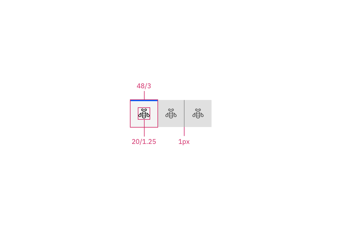 Structure and spacing measurements for contained tabs in px and rem